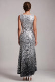 Robe midi de mère de la mariée à col rond asymétrique sirène verte scintillante avec paillettes