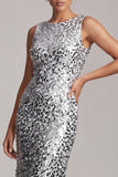 Robe midi de mère de la mariée à col rond asymétrique sirène verte scintillante avec paillettes
