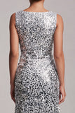 Robe midi de mère de la mariée à col rond asymétrique sirène verte scintillante avec paillettes