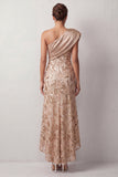 Pêche Sirène Une épaule Sequins asymétriques Midi Robe Mère de la Mariée
