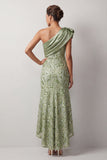 Pêche Sirène Une épaule Sequins asymétriques Midi Robe Mère de la Mariée