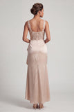 Corset Sirène Blanche Sequins Froncés Robe Midi Mère de la Mariée avec Volants