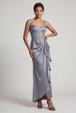 Corset Sirène Blanche Sequins Froncés Robe Midi Mère de la Mariée avec Volants