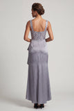 Corset Sirène Blanche Sequins Froncés Robe Midi Mère de la Mariée avec Volants
