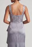 Corset Sirène Blanche Sequins Froncés Robe Midi Mère de la Mariée avec Volants