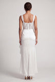 Corset Sirène Blanche Sequins Froncés Robe Midi Mère de la Mariée avec Volants