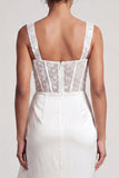 Corset Sirène Blanche Sequins Froncés Robe Midi Mère de la Mariée avec Volants