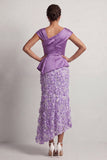 Robe midi de la mère de la mariée à fleurs asymétriques asymétriques de sirène