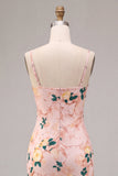 Robe midi à bretelles fines en sirène rose