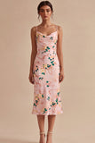 Robe midi à bretelles fines en sirène rose