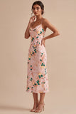 Robe midi à bretelles fines en sirène rose