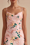 Robe midi à bretelles fines en sirène rose