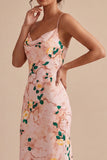 Robe midi à bretelles fines en sirène rose