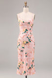 Robe midi à bretelles fines en sirène rose
