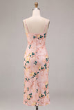Robe midi à bretelles fines en sirène rose