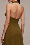 Robe Midi en chiffon olive ligne A à col nu avec volants
