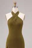 Robe Midi en chiffon olive ligne A à col nu avec volants