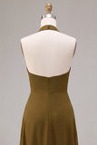 Robe Midi en chiffon olive ligne A à col nu avec volants