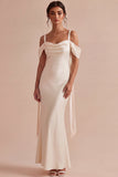 Robe midi sirène légère, champagne froid, froncés et froncés