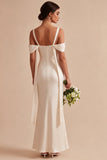 Robe midi sirène légère, champagne froid, froncés et froncés