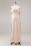 Robe midi sirène légère, champagne froid, froncés et froncés