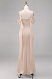 Robe midi sirène légère, champagne froid, froncés et froncés