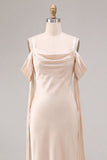 Robe midi sirène légère, champagne froid, froncés et froncés