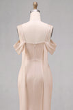 Robe midi sirène légère, champagne froid, froncés et froncés