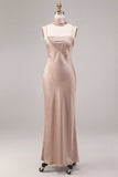 Robe Maxi à bretelles fines en satin rose poussiéreuse avec foulard au col