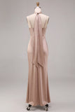 Robe Maxi à bretelles fines en satin rose poussiéreuse avec foulard au col