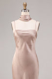 Robe Maxi à bretelles fines en satin rose poussiéreuse avec foulard au col