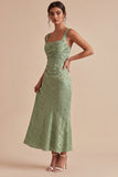 Robe midi fleurie imprimée à motifs fronçés vert sirène