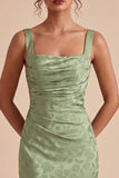 Robe midi fleurie imprimée à motifs fronçés vert sirène