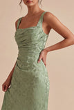 Robe midi fleurie imprimée à motifs fronçés vert sirène