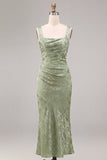 Robe midi fleurie imprimée à motifs fronçés vert sirène