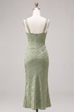 Robe midi fleurie imprimée à motifs fronçés vert sirène