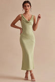 Robe midi en satin satin à col sirène vert clair