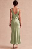 Robe midi en satin satin à col sirène vert clair