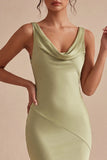Robe midi en satin satin à col sirène vert clair