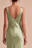 Robe midi en satin satin à col sirène vert clair
