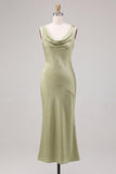 Robe midi en satin satin à col sirène vert clair