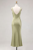 Robe midi en satin satin à col sirène vert clair