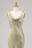 Robe midi en satin satin à col sirène vert clair