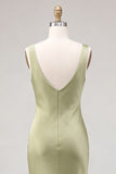 Robe midi en satin satin à col sirène vert clair