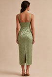 Robe à fleurs Midi Bodyconed Bodyconed Bodyconed Body-Color vert clair avec fente
