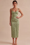 Robe à fleurs Midi Bodyconed Bodyconed Bodyconed Body-Color vert clair avec fente