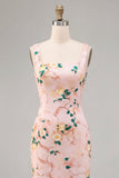 Robe midi fleurie rose rose à col carré avec fente Bodycon