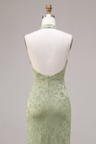 Robe midi à motifs floraux sirène vert clair à col nu