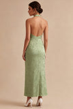 Robe midi à motifs floraux sirène vert clair à col nu
