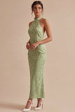 Robe midi à motifs floraux sirène vert clair à col nu